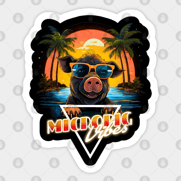 Retro Wave Happy Micro Pig Vibes Sticker by Miami Neon Designs